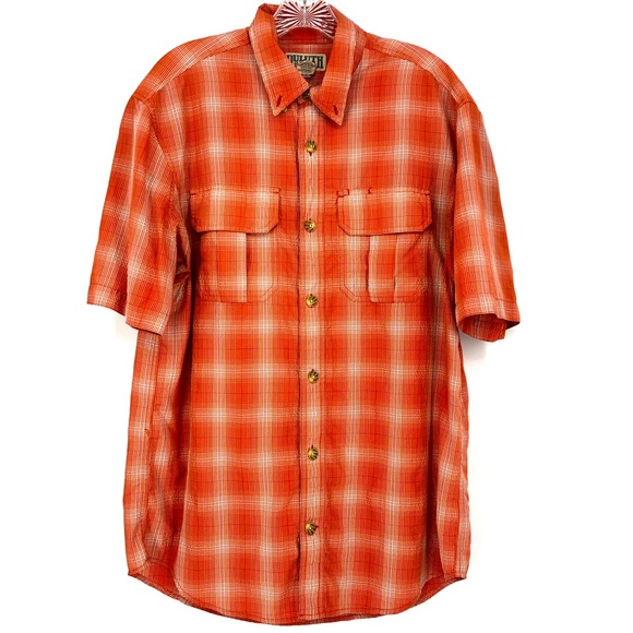 Duluth Men's Short Sleeve Button Down Shirt Orange Plaid Lightweight Size M - Picture 1 of 3